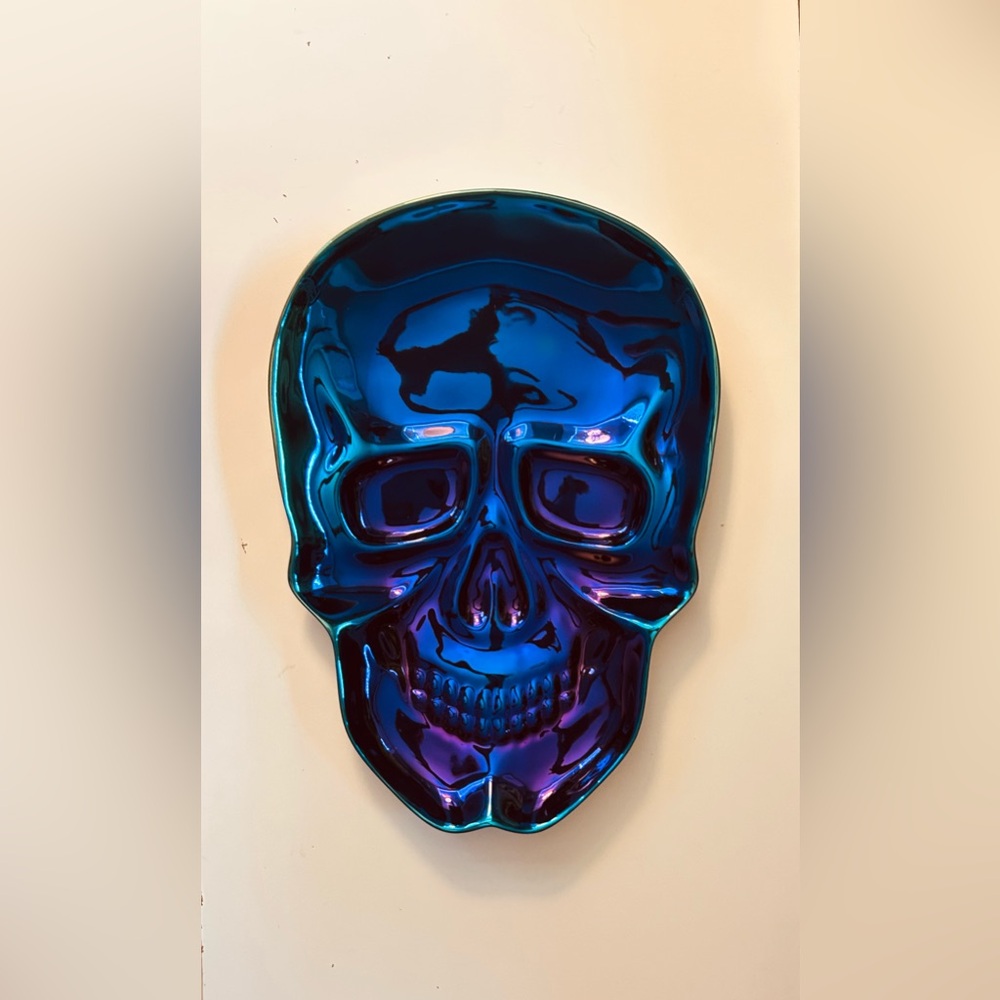 Iridescent Blue Skull Serving Tray 15in Halloween NWT